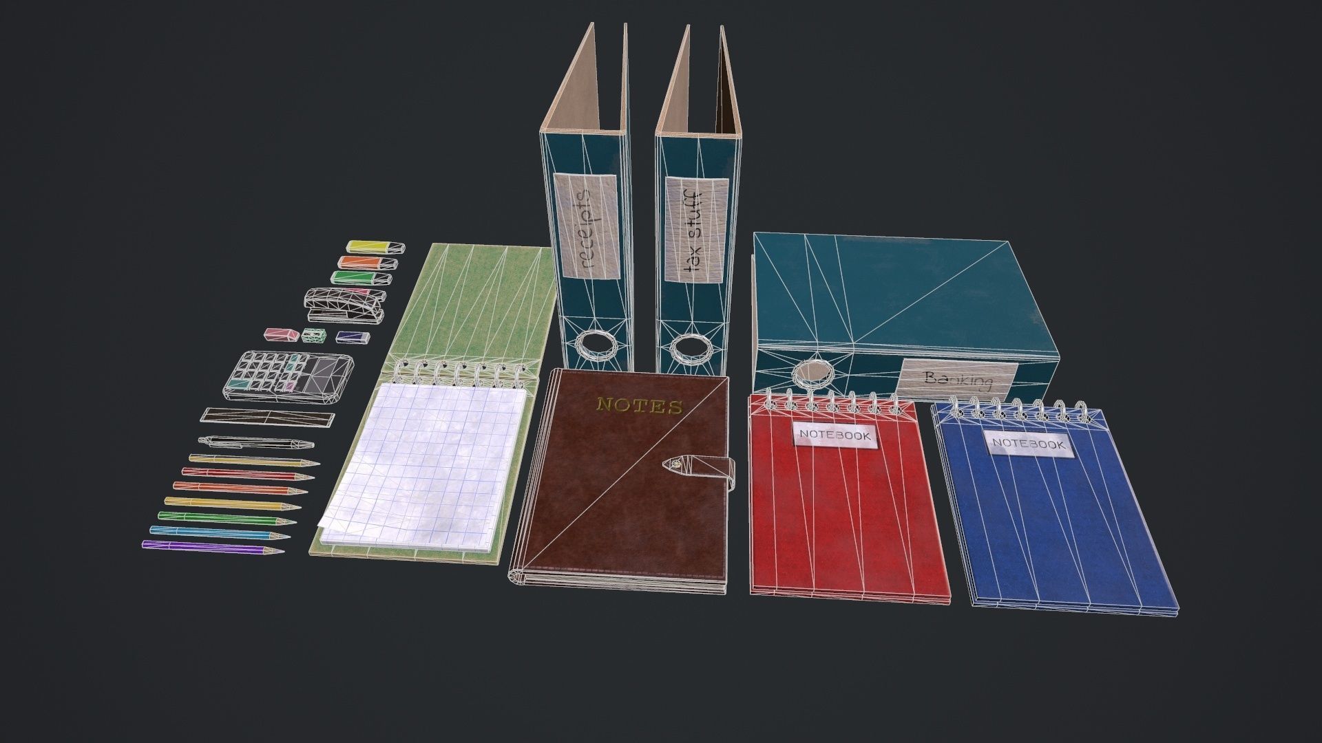 Stationery Pack - Stationery Set  Low-poly 3D model_8