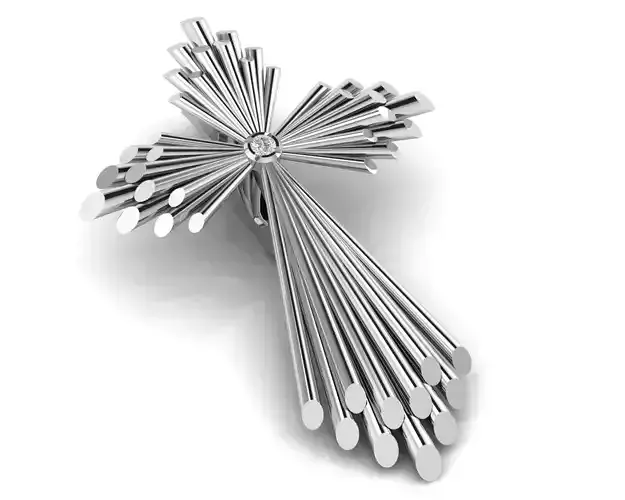 Earring Tube Cross with center stone