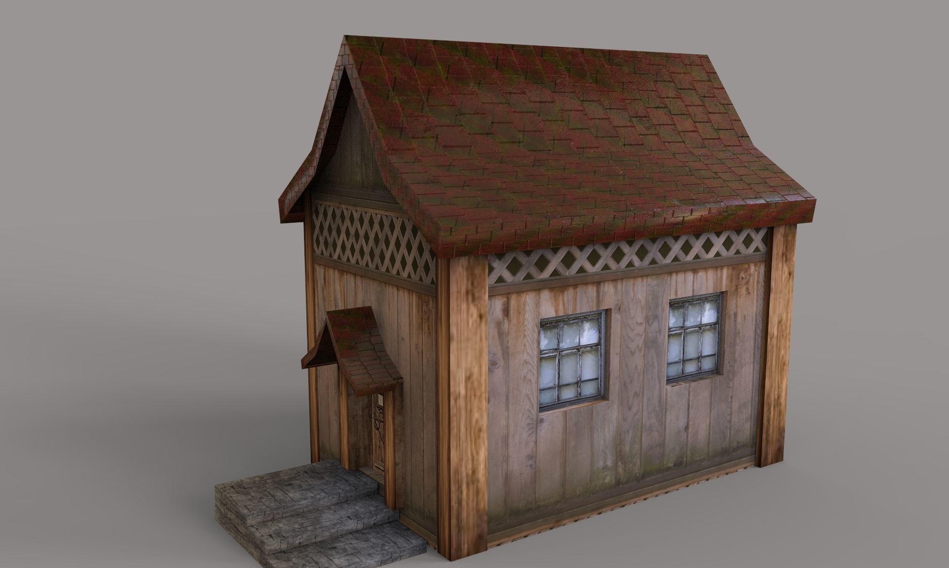 Old Wooden House Low-poly 3D model_1
