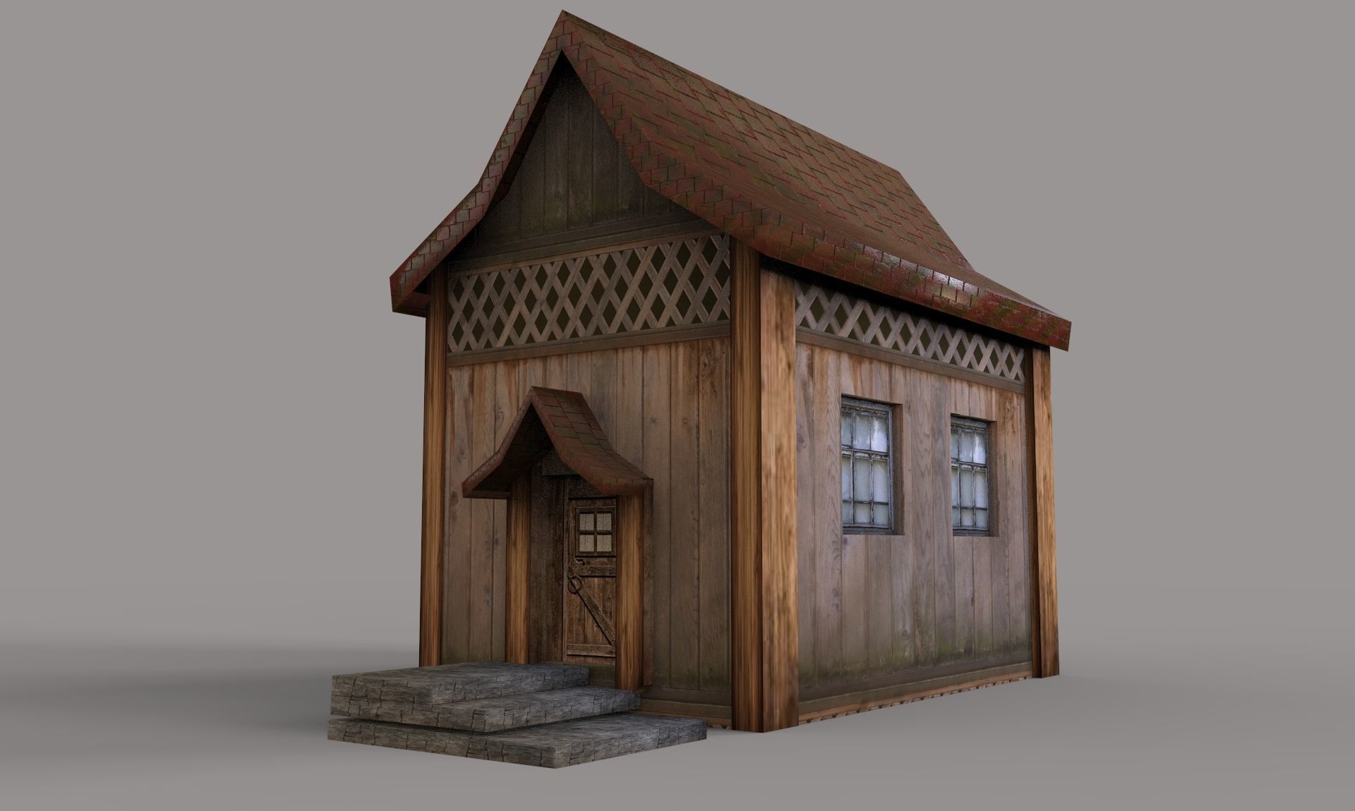 Old Wooden House Low-poly 3D model_6