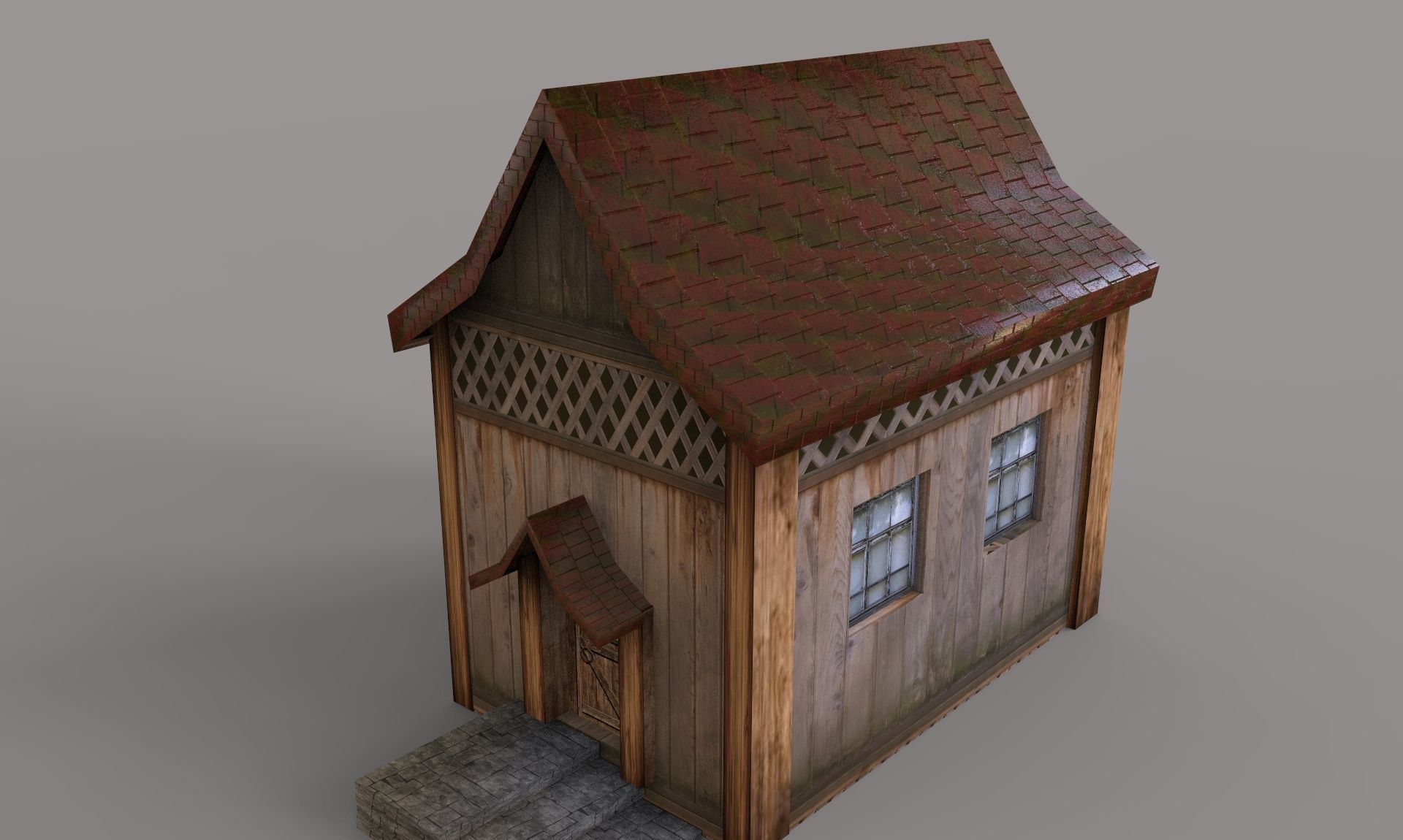 Old Wooden House Low-poly 3D model_3