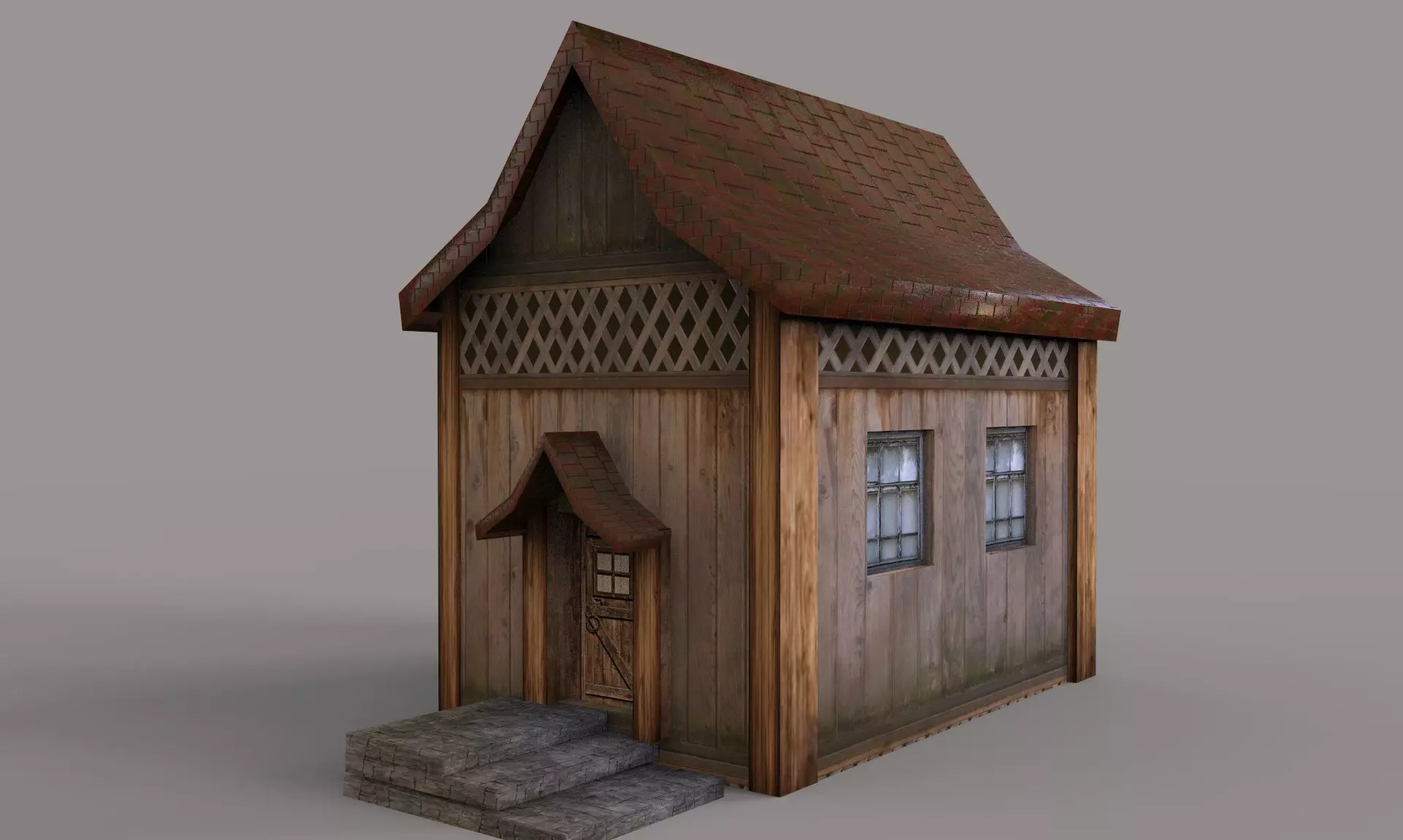 Old Wooden House Low-poly 3D model_0