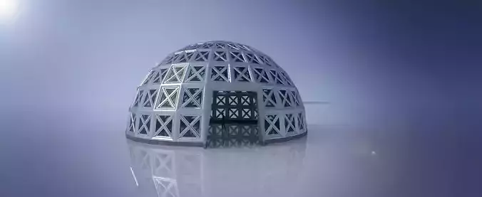 Large steel dome with glass panels and entry 3D model