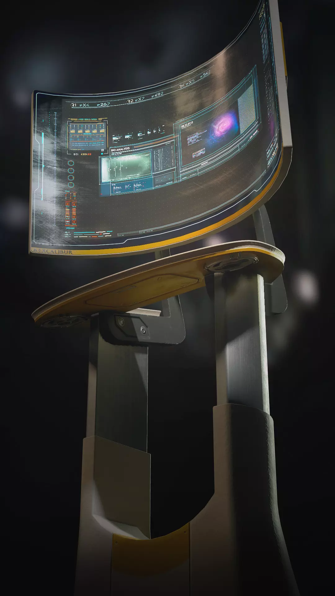 Excalibur standing computer terminal Low-poly 3D model_0
