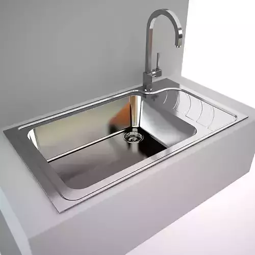 Modern Kitchen Sink karag sea and Tap gessi quadro Low-poly 3D model