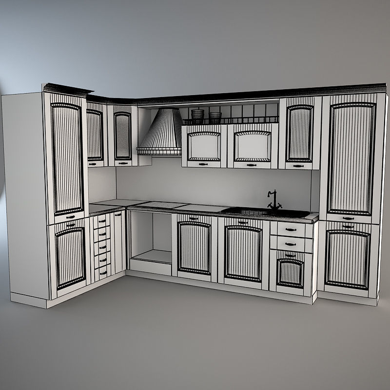 Modular Traditional Kitchen set 3D model_1