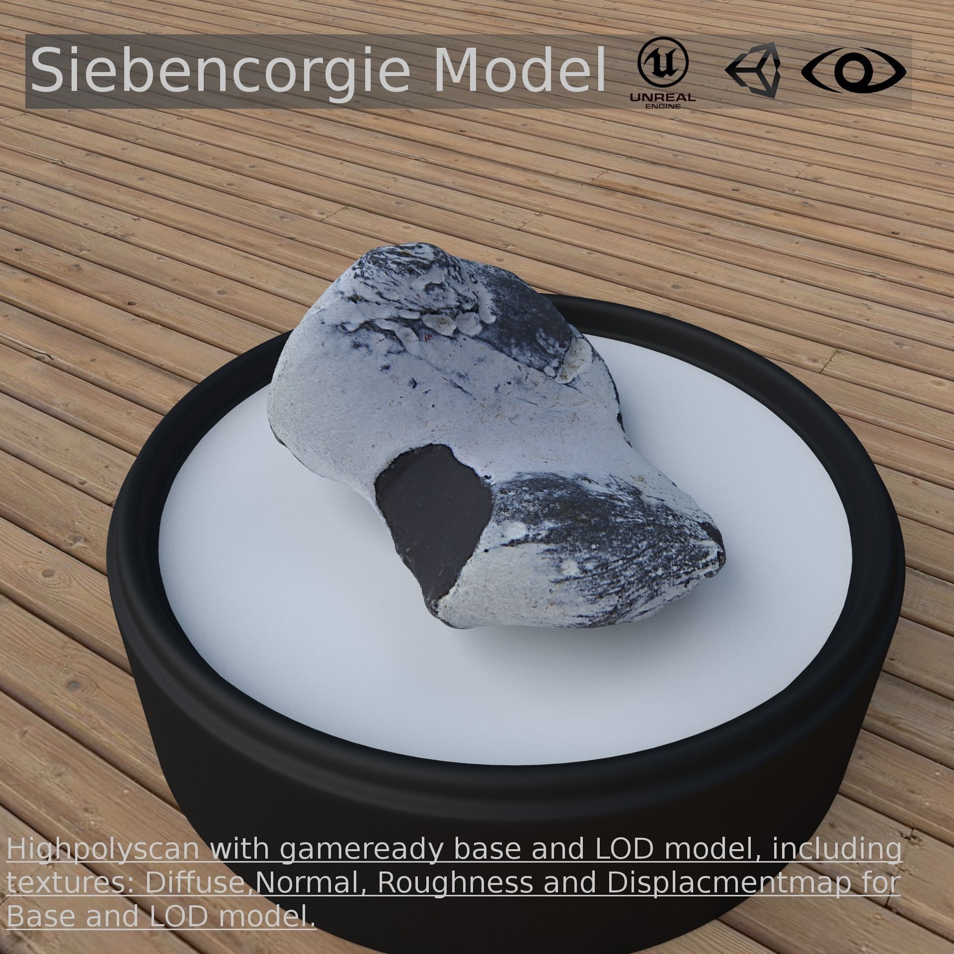 Scanned firestone from the Baltic sea render and game ready Low-poly 3D model_0