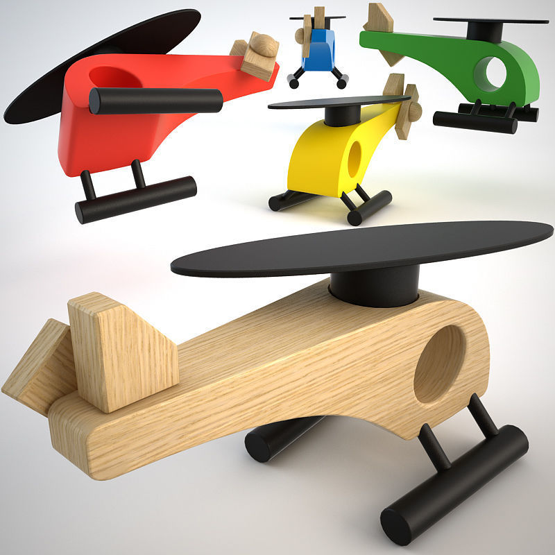 Wooden Helicopter Toy Set Low-poly 3D model_9