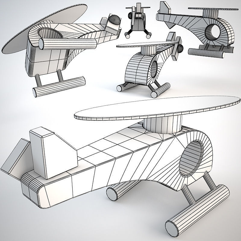 Wooden Helicopter Toy Set Low-poly 3D model_11