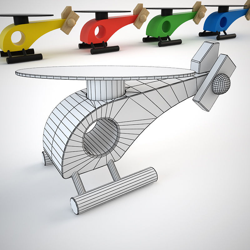 Wooden Helicopter Toy Set Low-poly 3D model_2