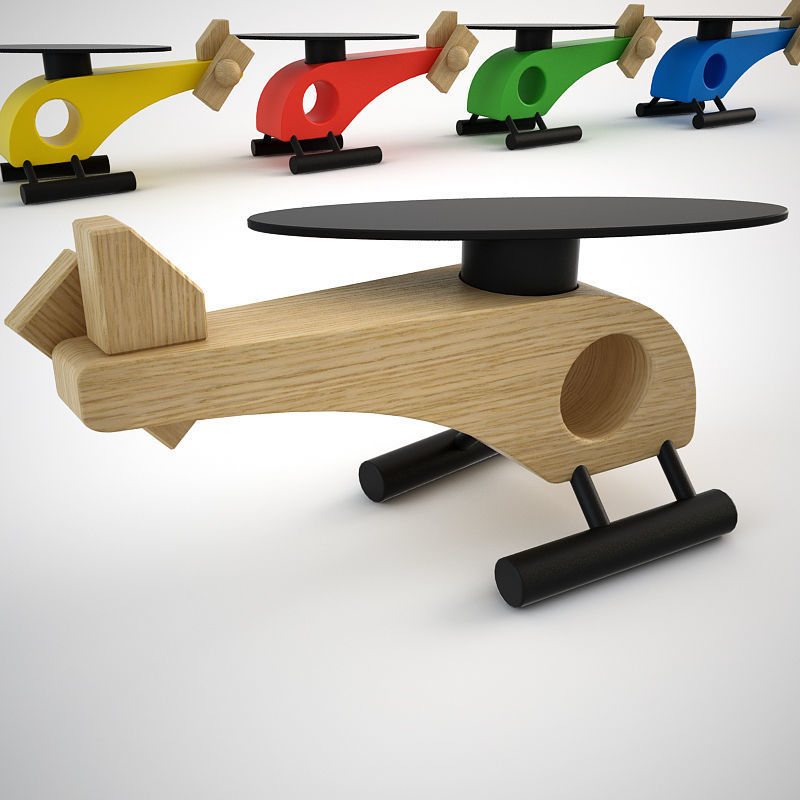 Wooden Helicopter Toy Set Low-poly 3D model_4