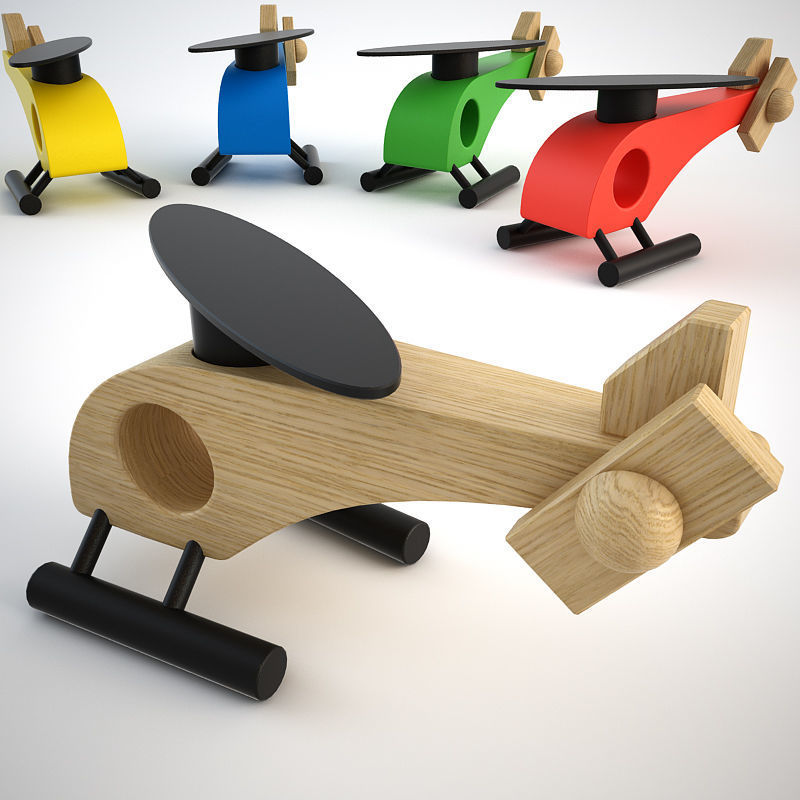 Wooden Helicopter Toy Set Low-poly 3D model_6