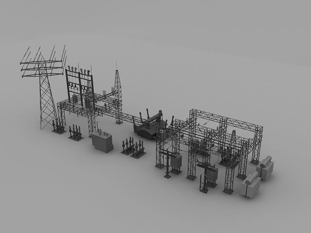 Substation power station Low-poly 3D model