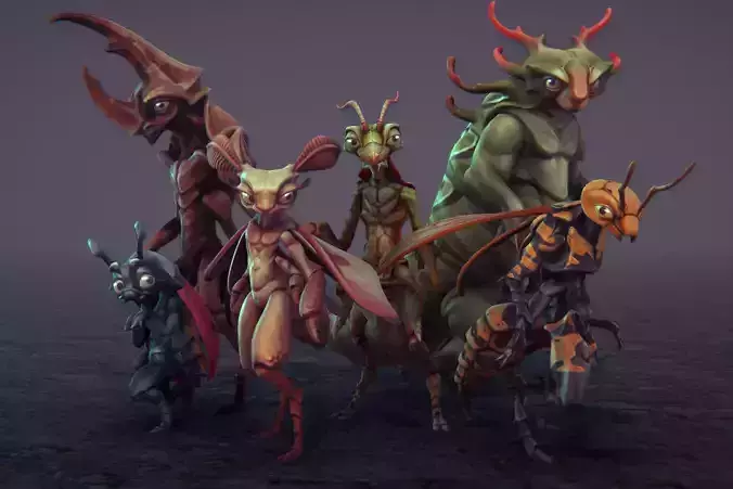 Insect Characters Low-poly 3D model