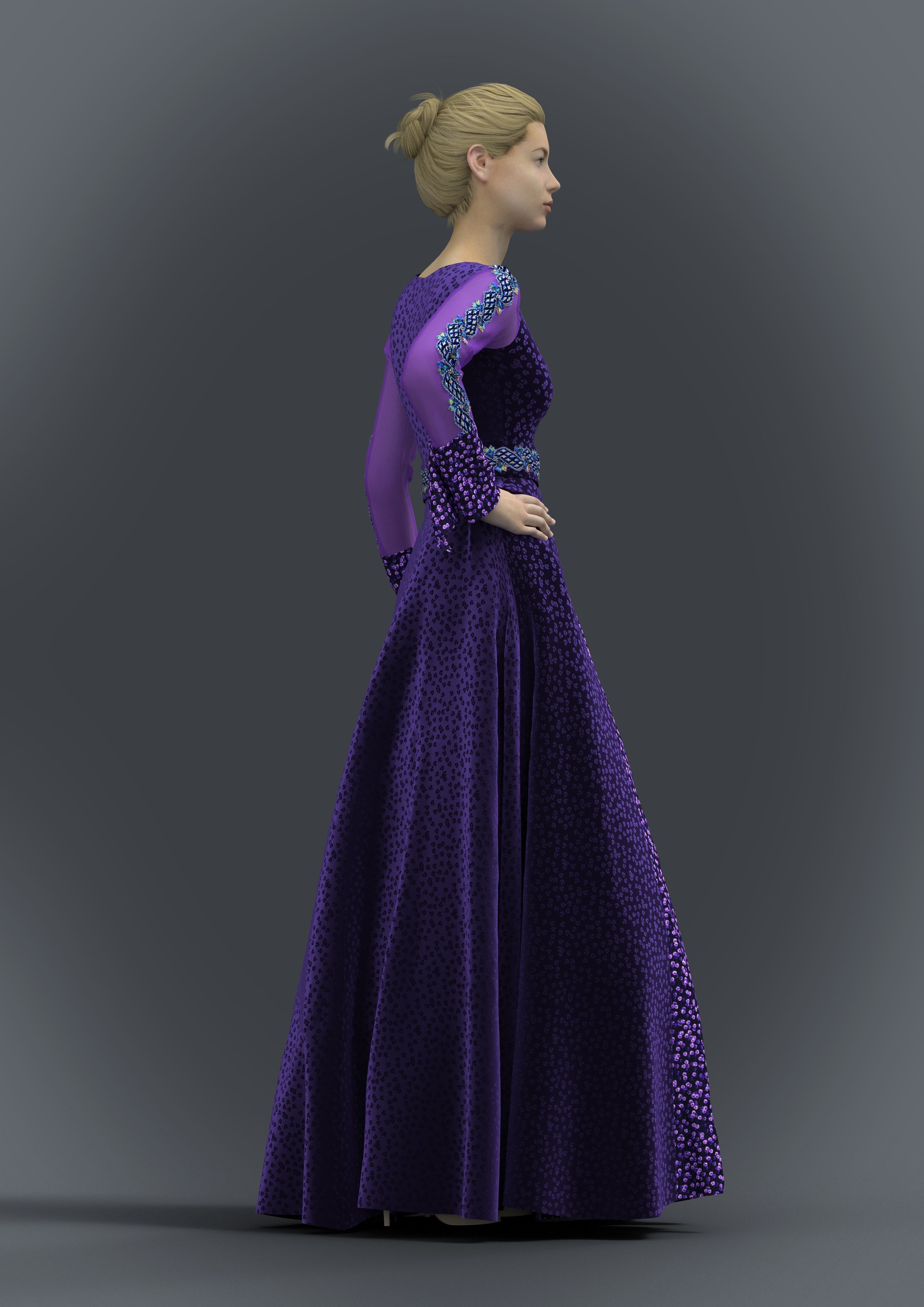 the blue velvet gown with sequance febric Texture_4