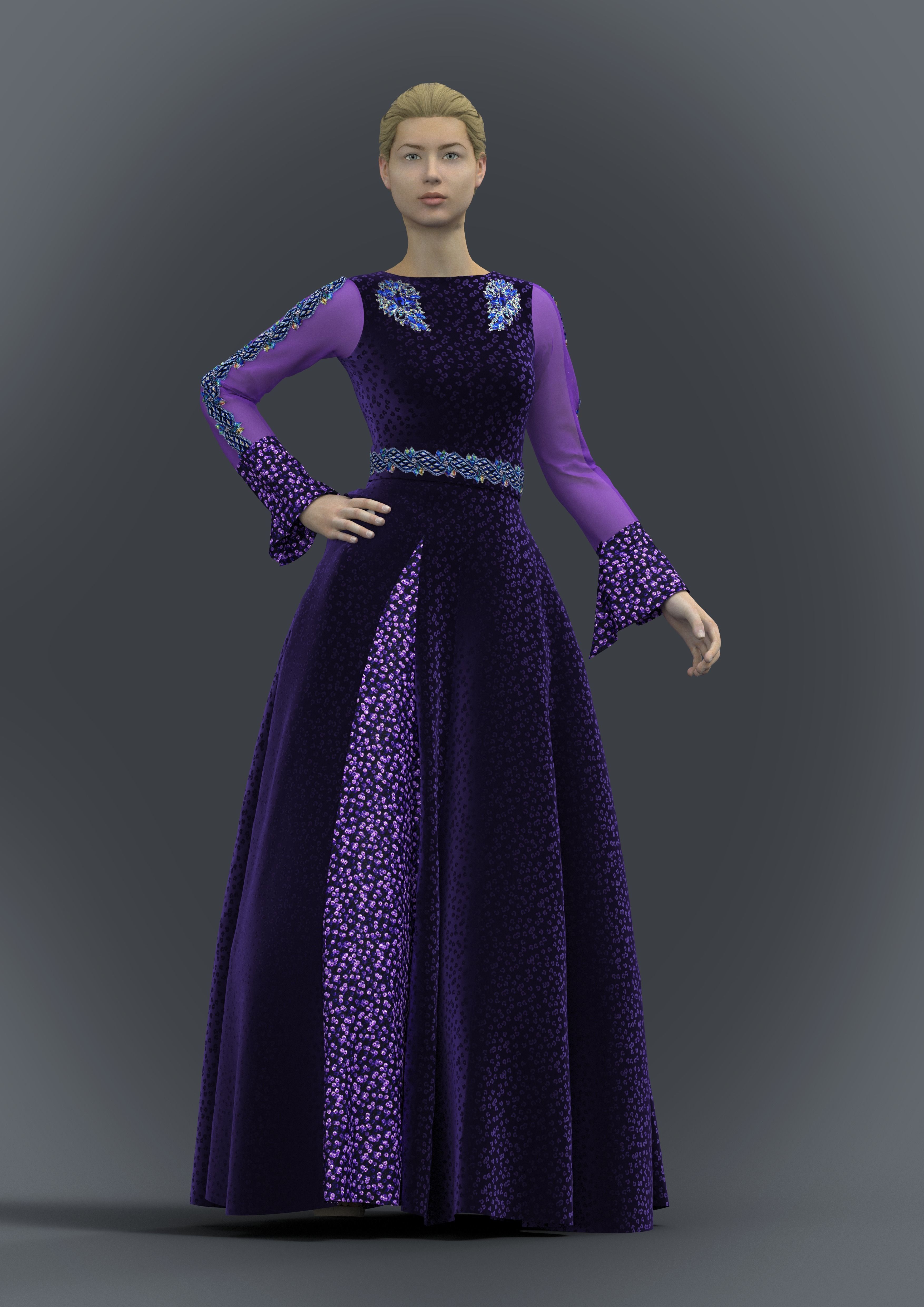 the blue velvet gown with sequance febric Texture_2