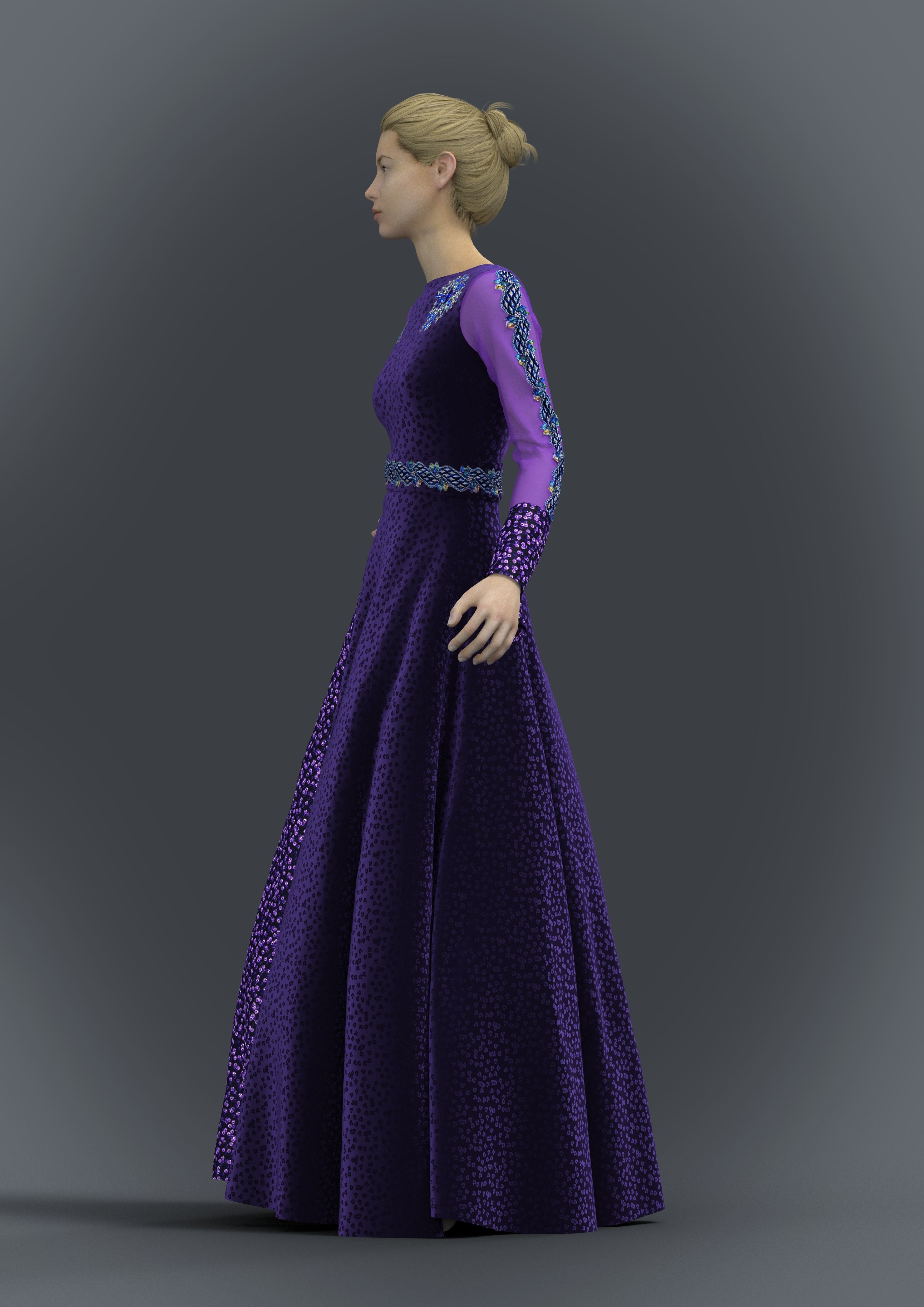 the blue velvet gown with sequance febric Texture_3