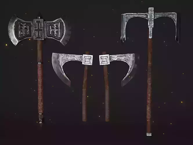 Fantasy Cults Axe Set     -    Plus Fire Ring 3D Model Collection