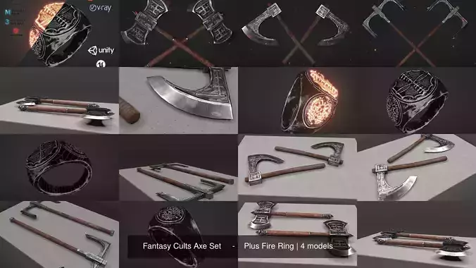 Fantasy Cults Axe Set     -    Plus Fire Ring