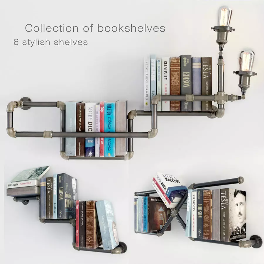Collection of 6 bookshelves 3D model_0