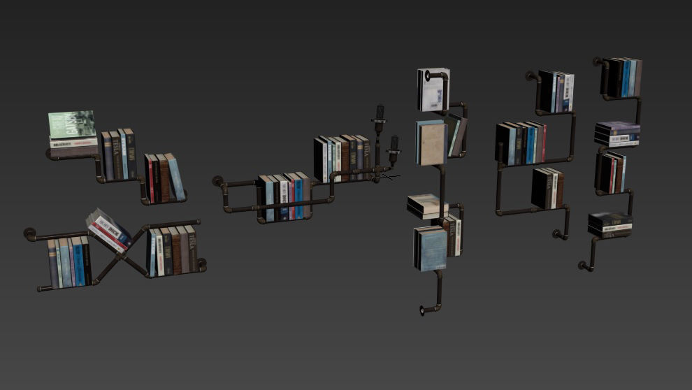Collection of 6 bookshelves 3D model_3