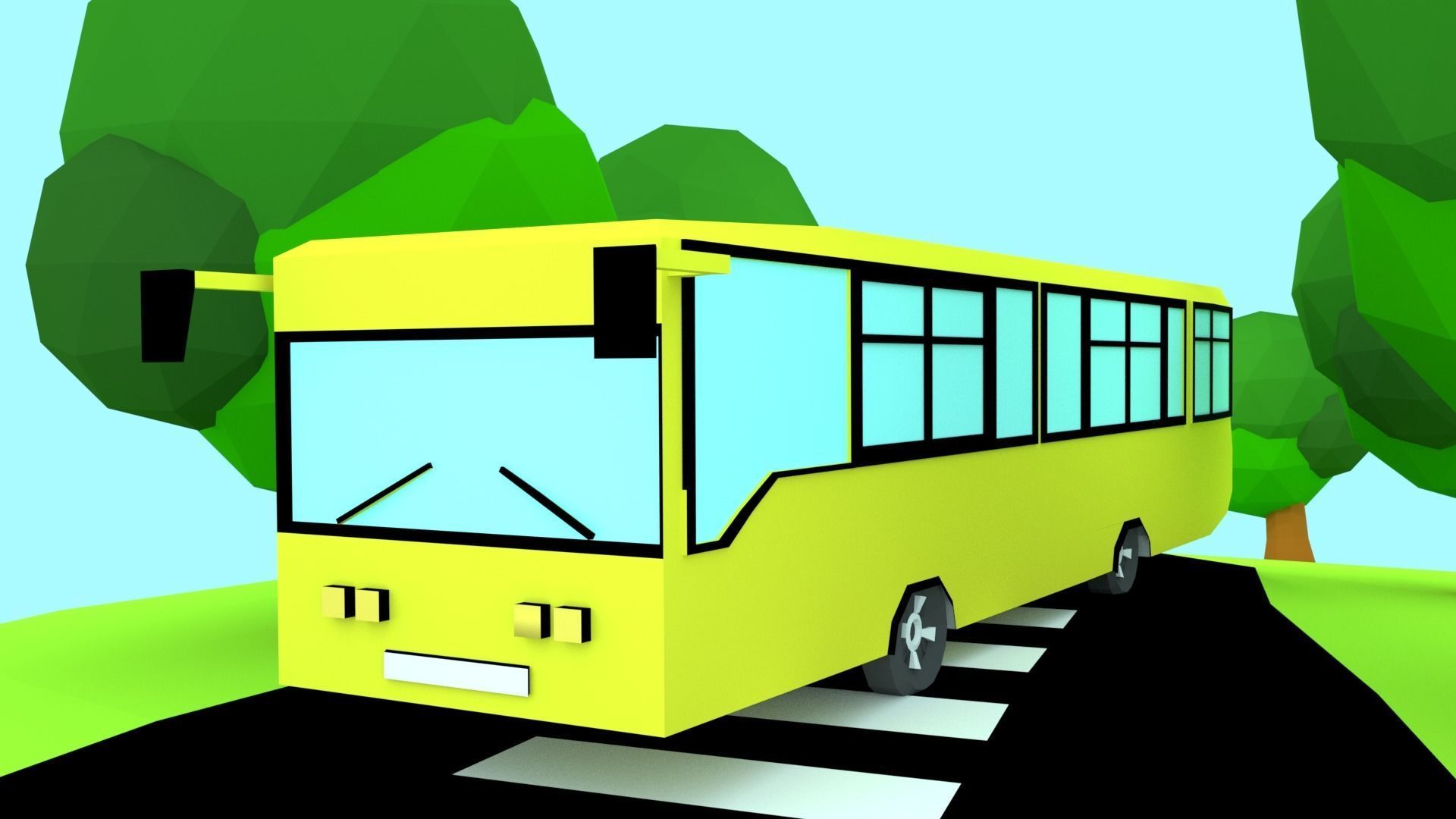 Cartoon Bus  Low-poly 3D model_6