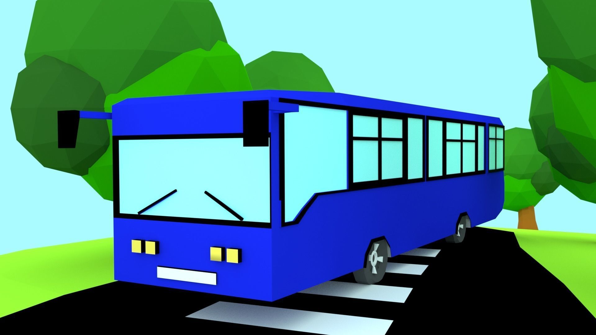 Cartoon Bus  Low-poly 3D model_5