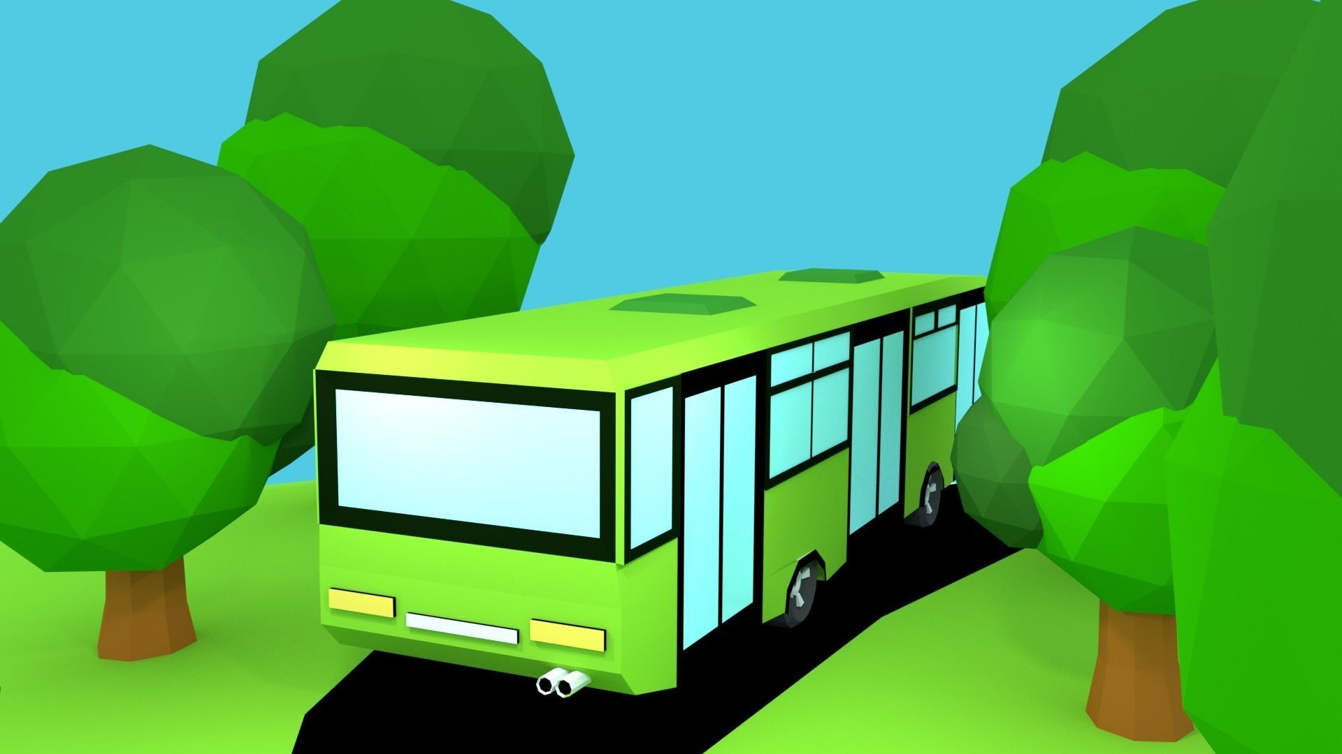 Cartoon Bus  Low-poly 3D model_3