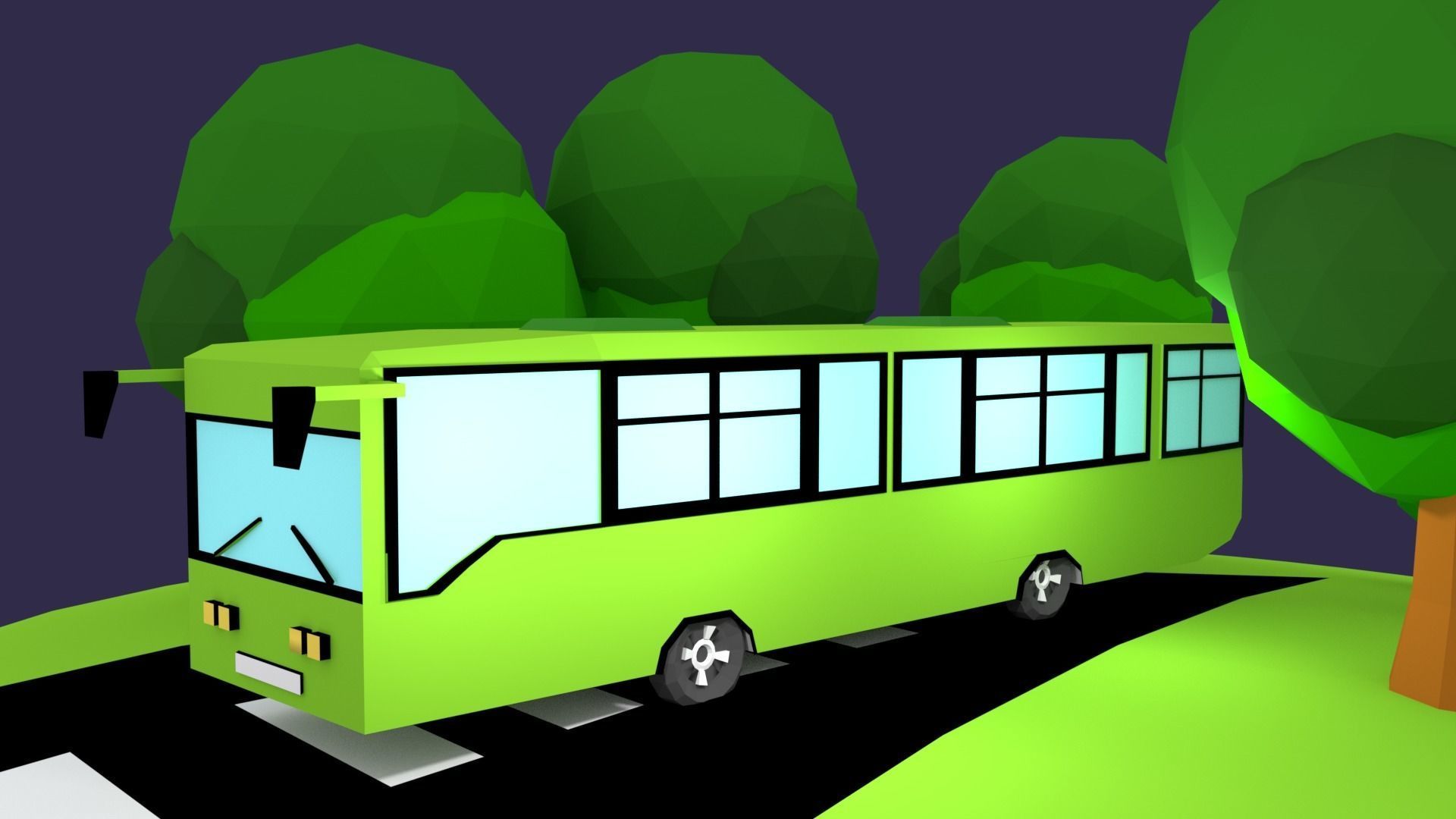 Cartoon Bus  Low-poly 3D model_1