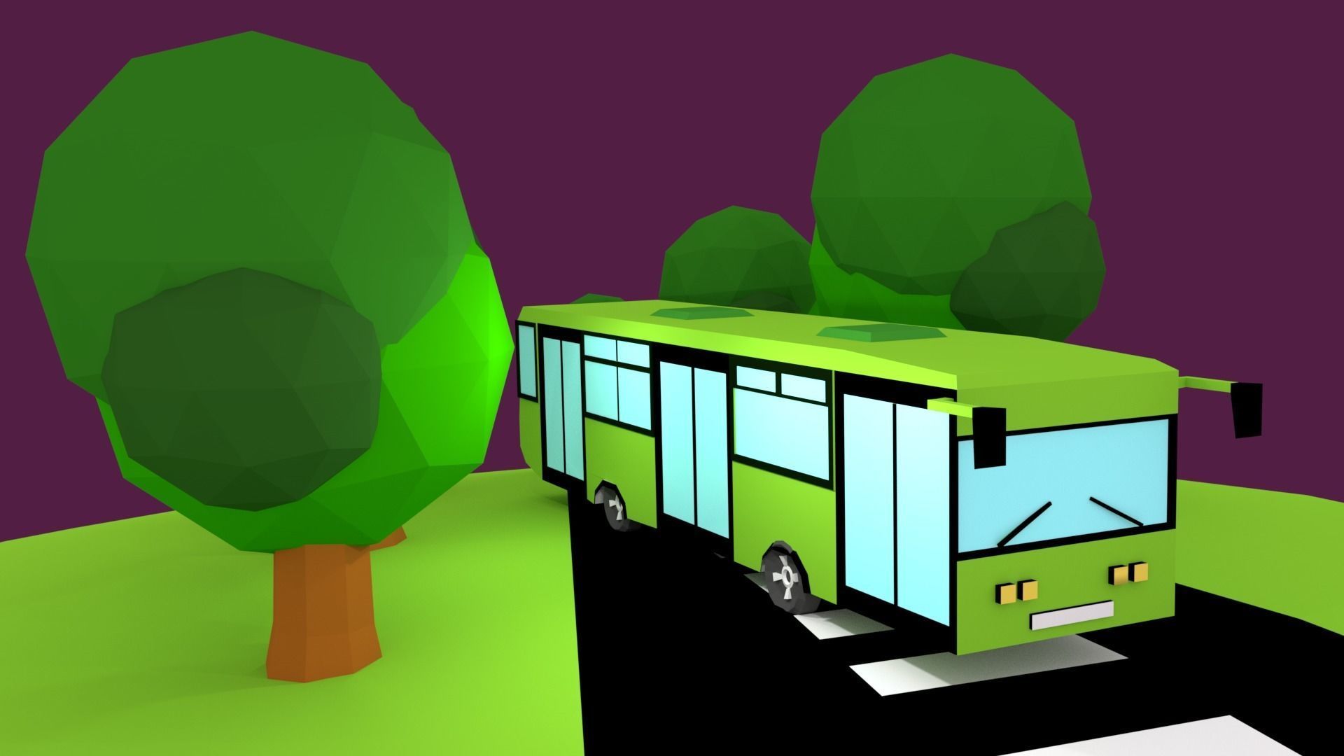 Cartoon Bus  Low-poly 3D model_2
