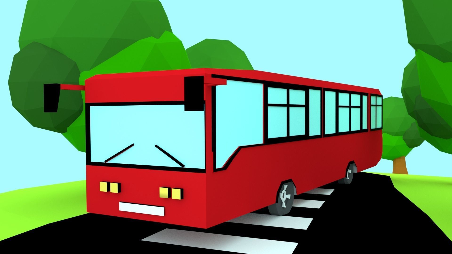 Cartoon Bus  Low-poly 3D model_4
