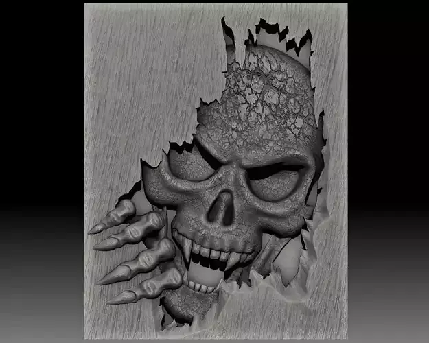 Skull monster bas-relief 3D model for CNC or 3D printing