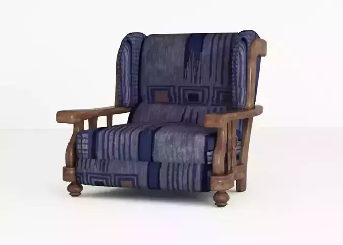 Armchair  with stripes and wooden parts Low-poly 3D model