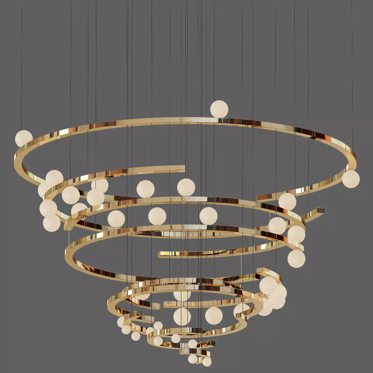 Chandelier circular with balls hanging from it 3D model_0
