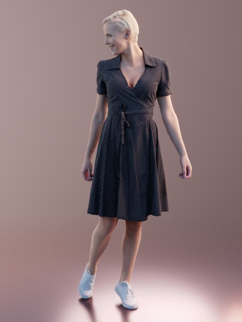Ina 10064 - Standing elegant Girl Low-poly 3D model_2