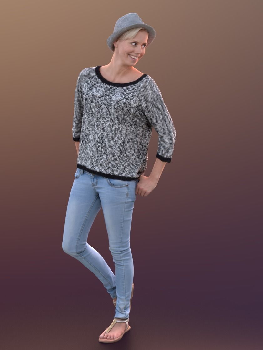Ina 10062 - Standing Casual Woman Low-poly 3D model_1
