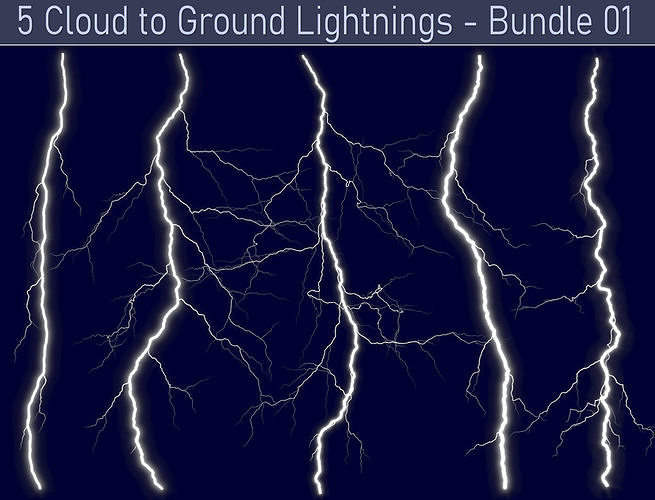 Realistic Lightnings Bundle 01 - 5 pack CG 3D Model Collection