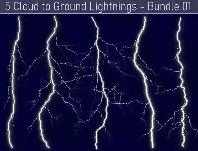 Realistic Lightnings Bundle 01 - 5 pack CG 3D Model Collection