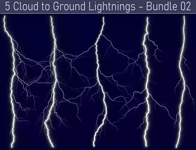 Realistic Lightnings Bundle 02 - 5 pack CG 3D Model Collection