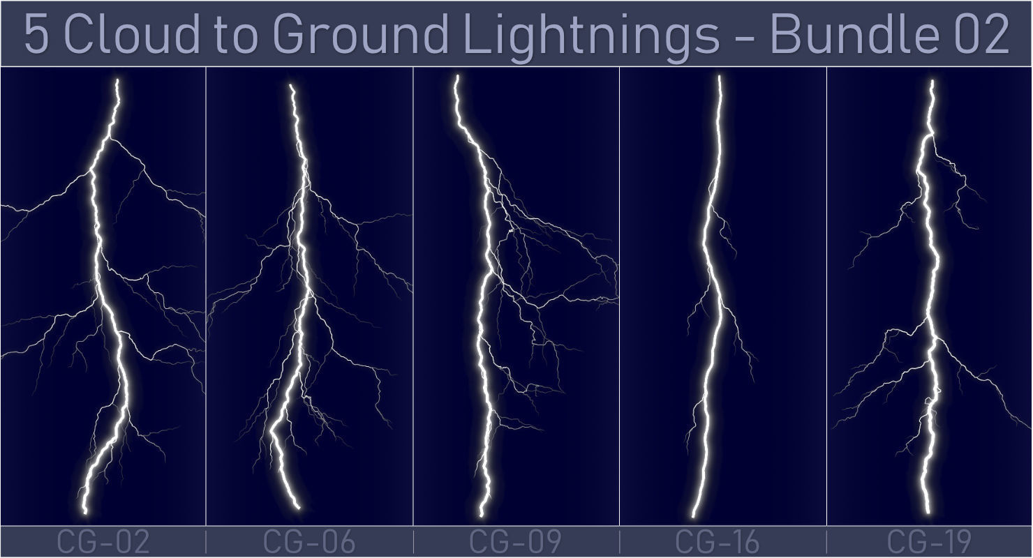 Realistic Lightnings Bundle 02 - 5 pack CG 3D Model Collection_1
