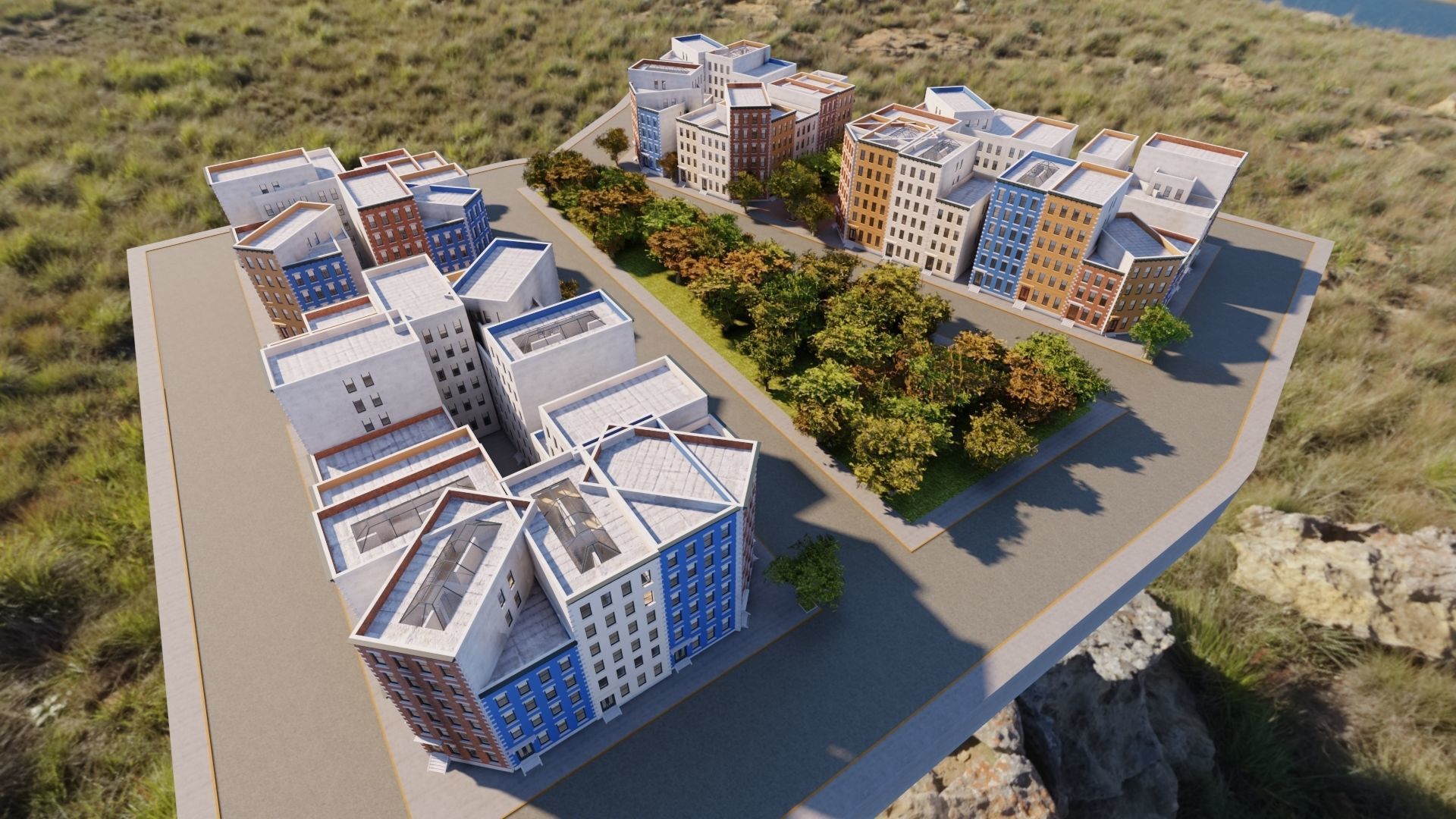 Row Townhouses New York style Low-poly 3D model_4