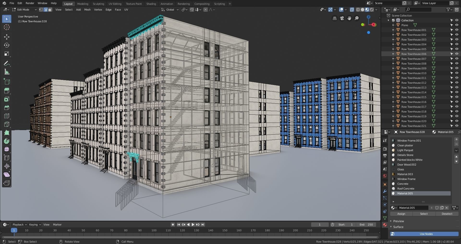 Row Townhouses New York style Low-poly 3D model_16