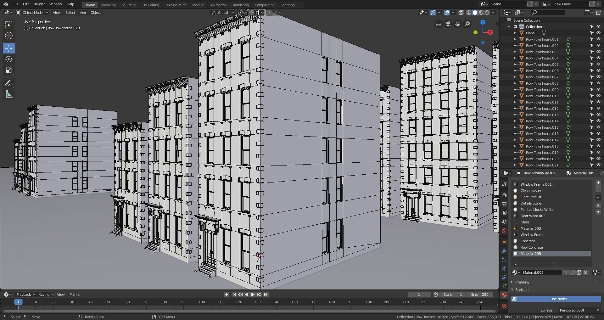 Row Townhouses New York style Low-poly 3D model_15