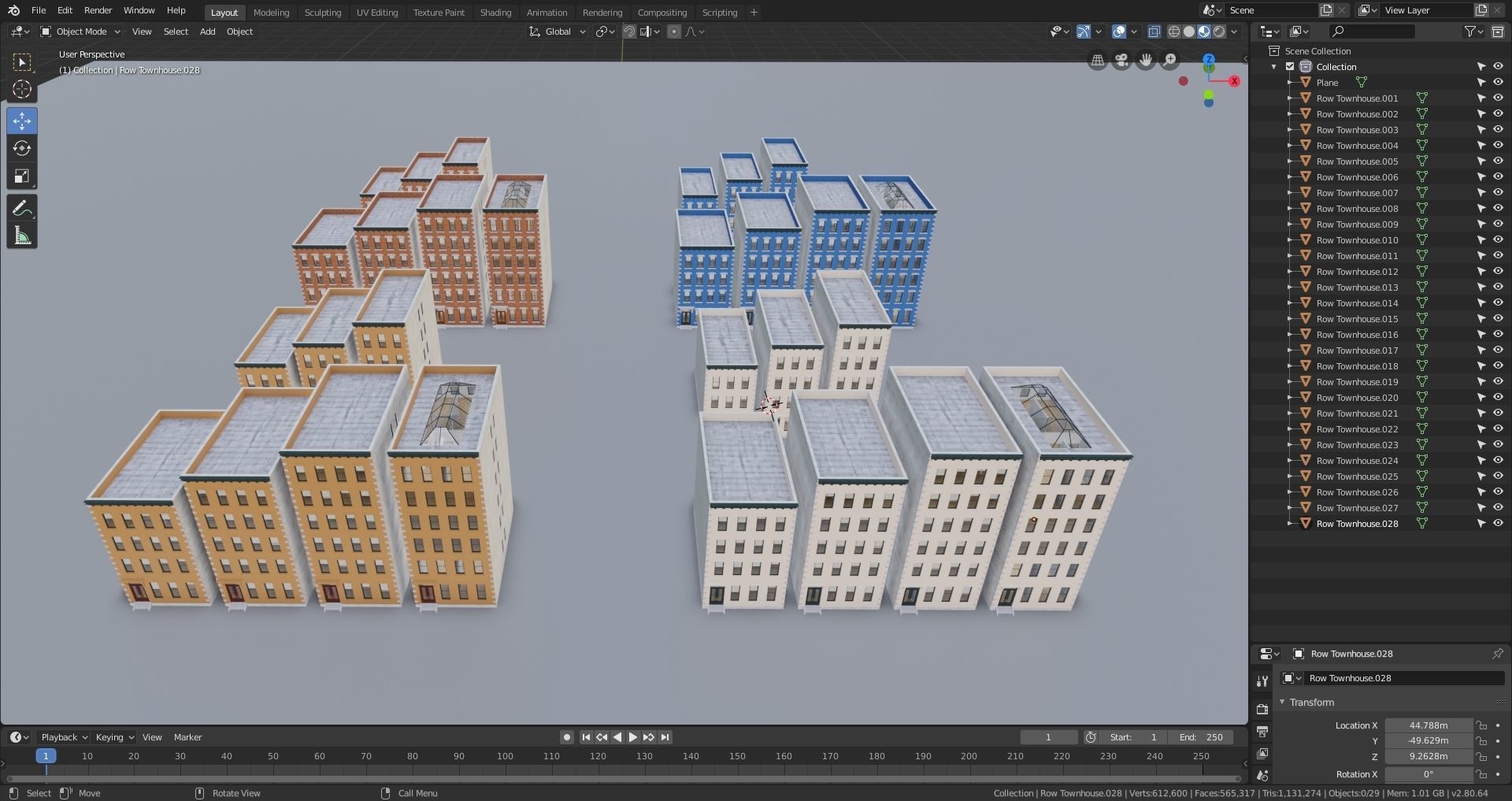 Row Townhouses New York style Low-poly 3D model_9