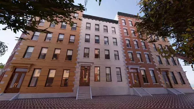 Row Townhouses New York style Low-poly 3D model