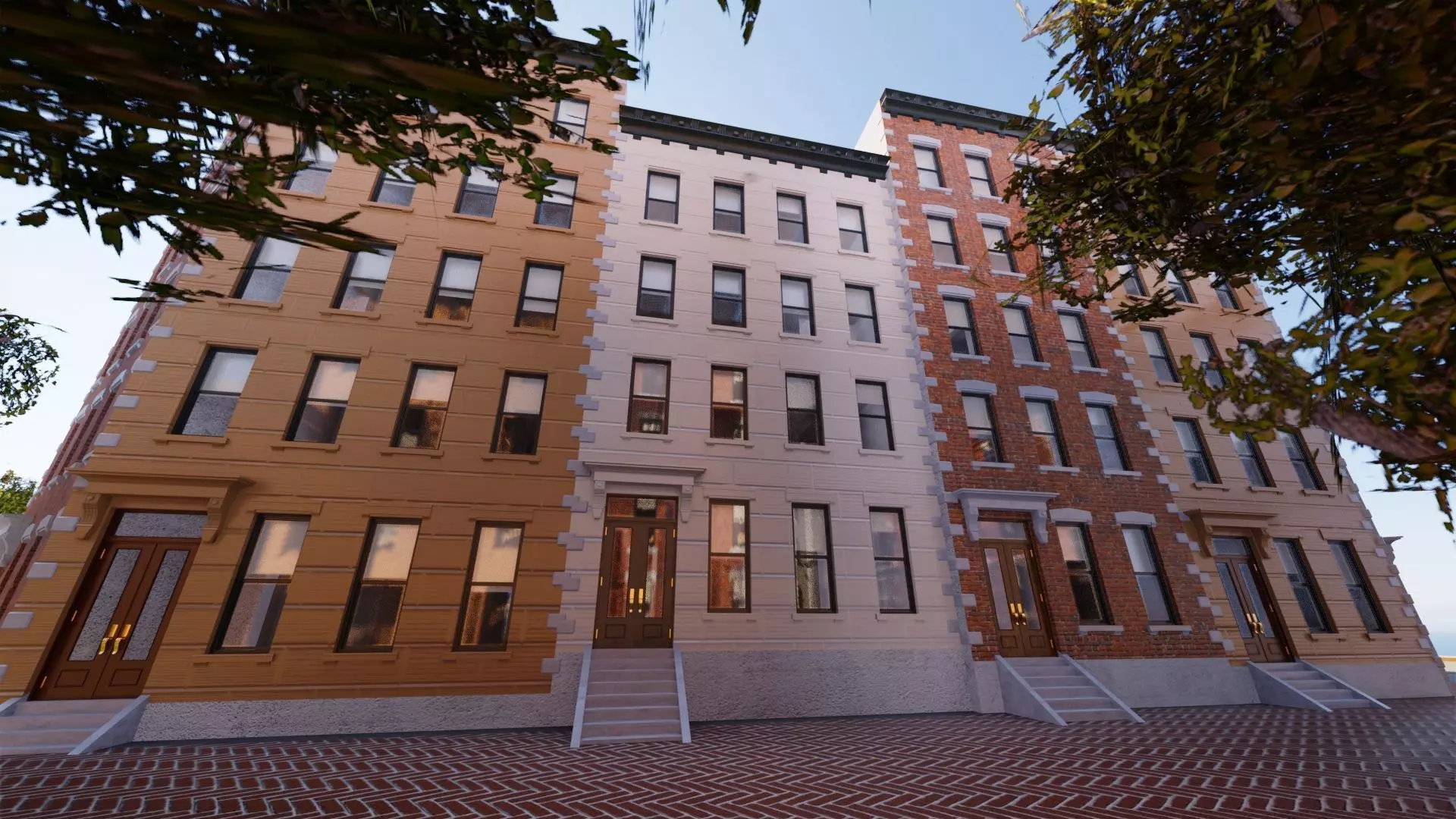 Row Townhouses New York style Low-poly 3D model_0