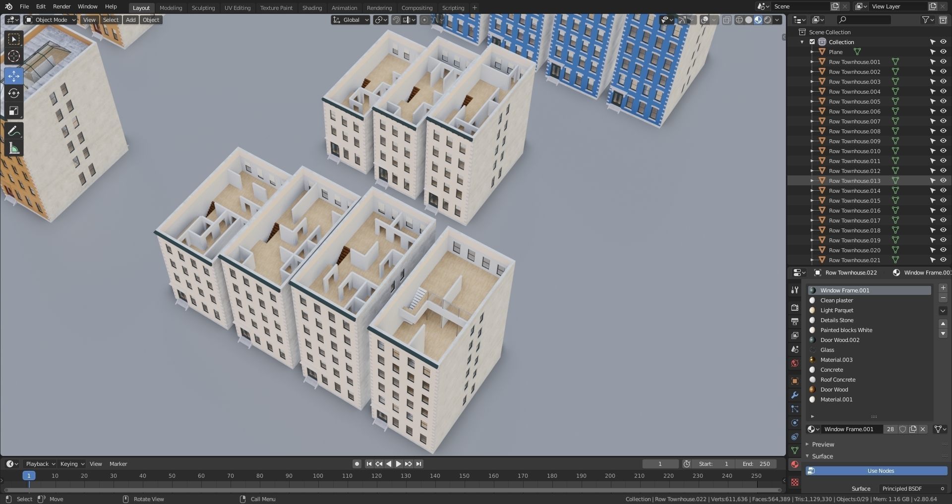 Row Townhouses New York style Low-poly 3D model_8