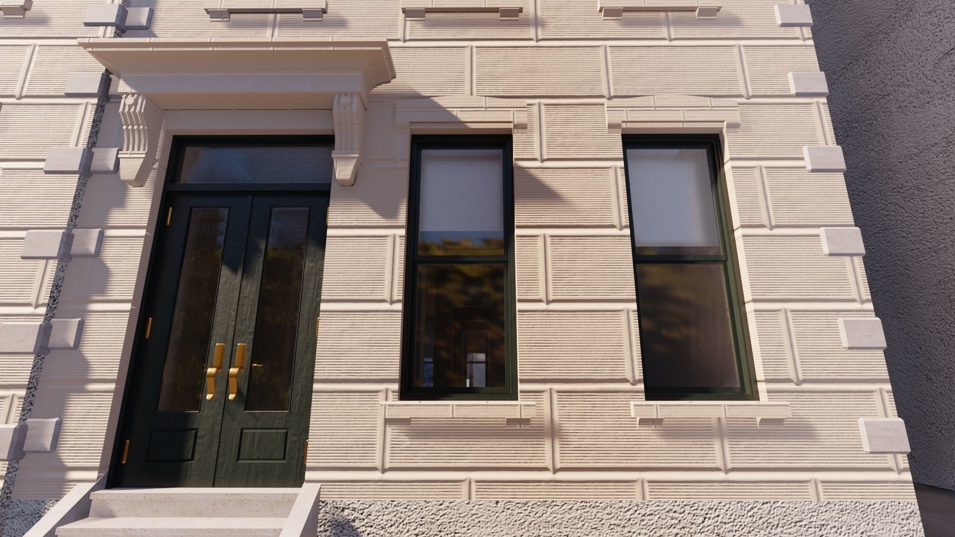 Row Townhouses New York style Low-poly 3D model_5