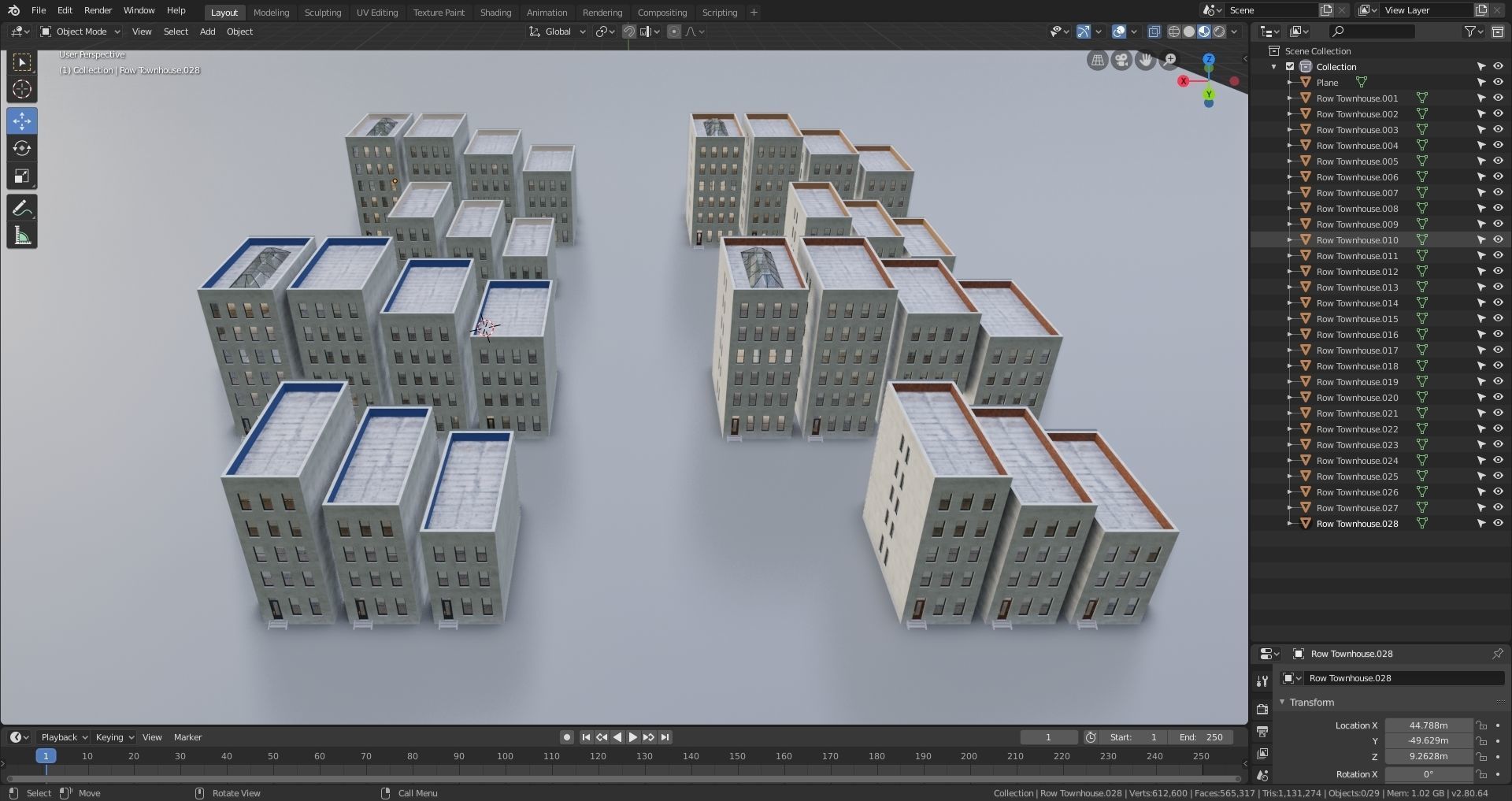 Row Townhouses New York style Low-poly 3D model_14