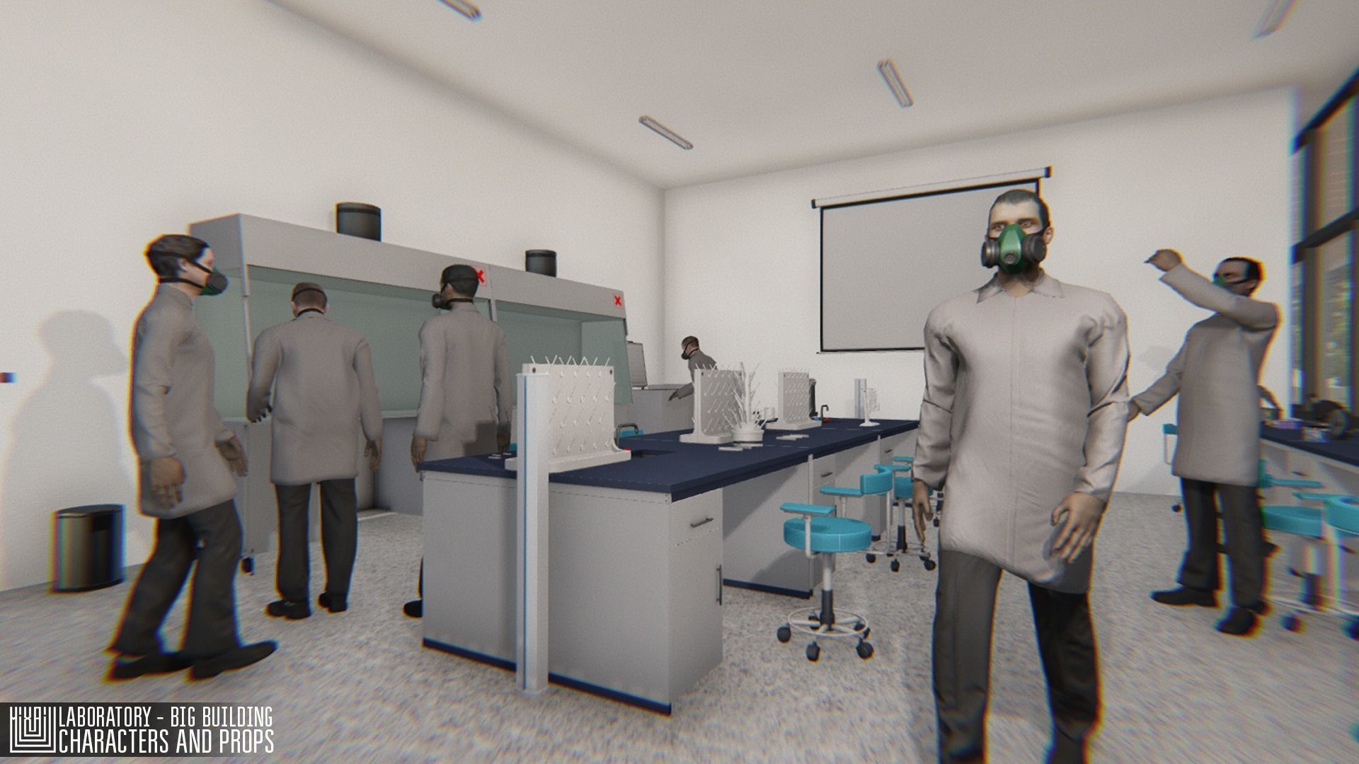 Laboratory - big building  characters and props Low-poly 3D model_12